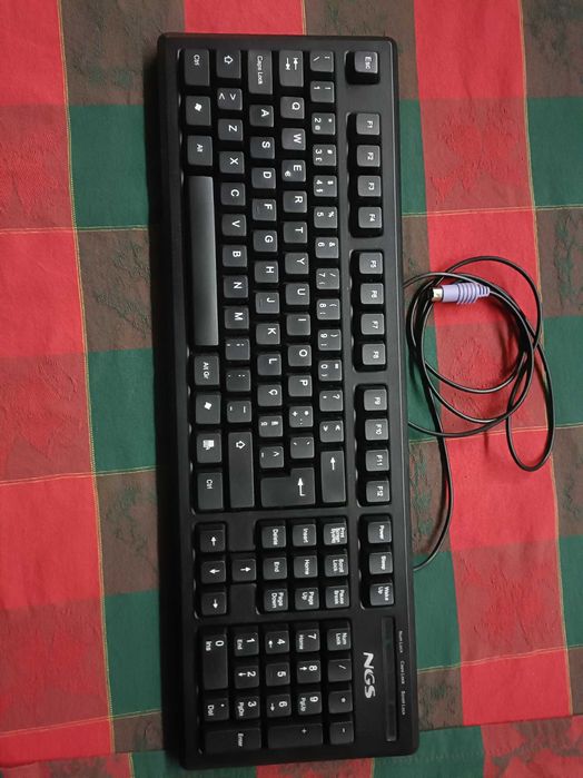 Vendo ecrã, teclado e caixa de computador