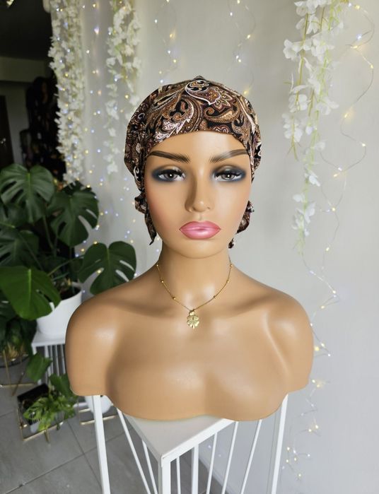 Turban czapka chustka na głowę po chemii po chemioterapi Ania brąz