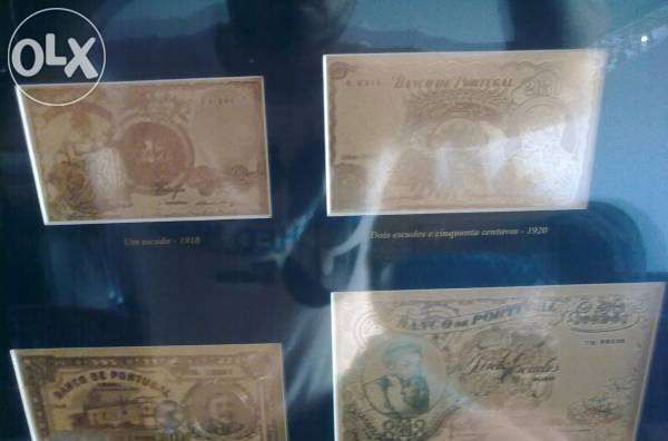 História do Escudo Papel-Moeda Folha de Ouro Moldura Edição Especial