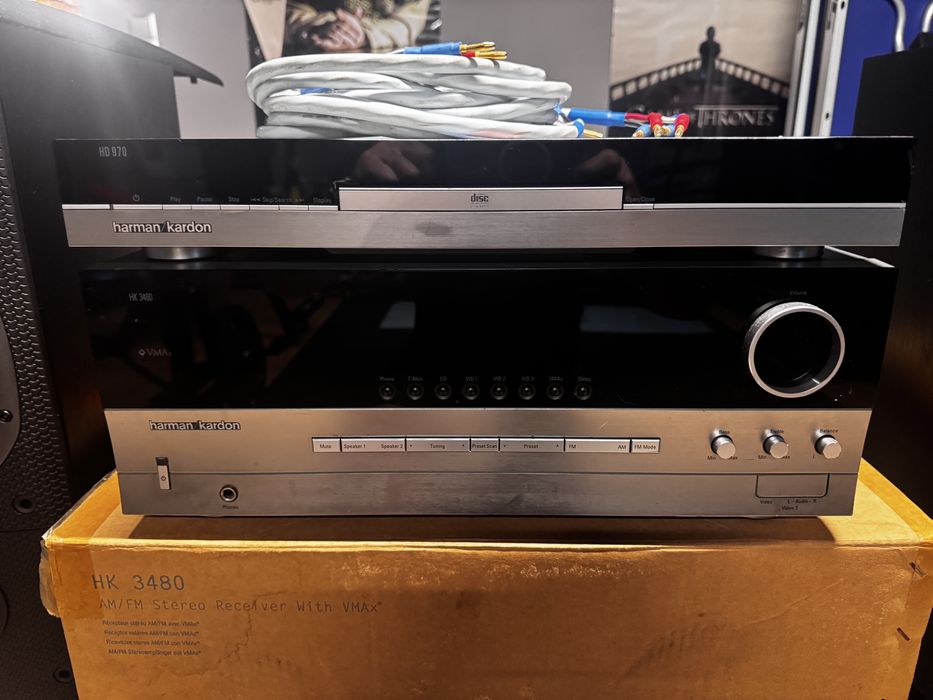 Zestaw stereo Harman Kardon amp. stereo HK3480+cd HK970+głośniki monitory B&W  DN602 S3+ sub JBL studio L8400P/230