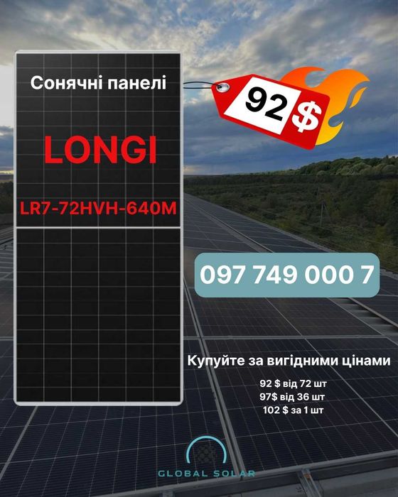 Сонячні панелі Longi LR7-72HVH-640M