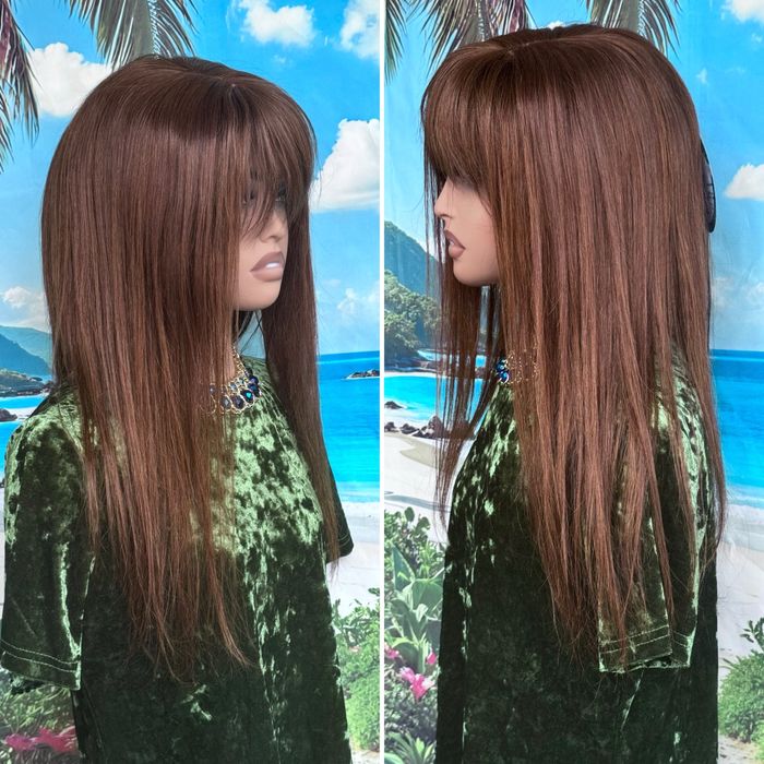 Натуральная накладка имитация кожи славянские волосы каштан 55см 110гр