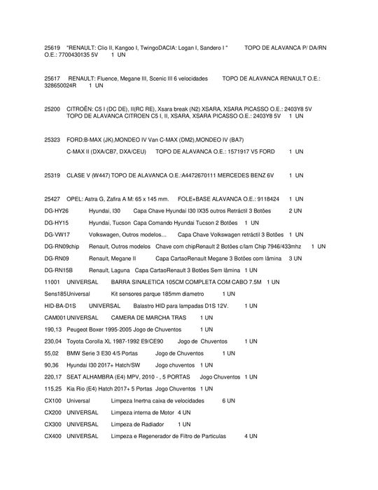 Lote de Acessórios Auto