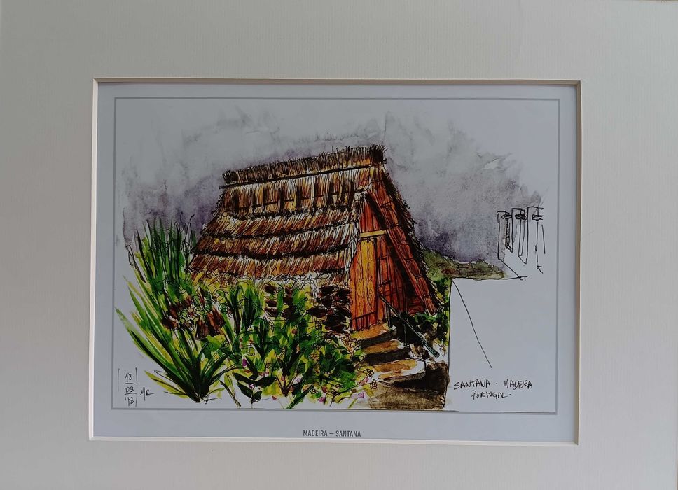 Madeira em litografia de aguarela de Miguel Resende