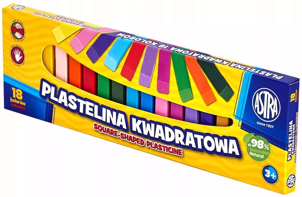 Plastelina kwadratowa, 18 kolorów. Astra
