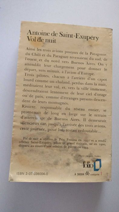 Livro "Vol de nuit" de Sant-Exupéry