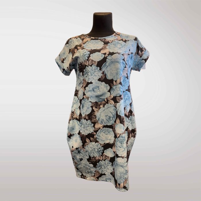 Codzienna Sukienka  w Kwiaty z Kieszeniami Czarny