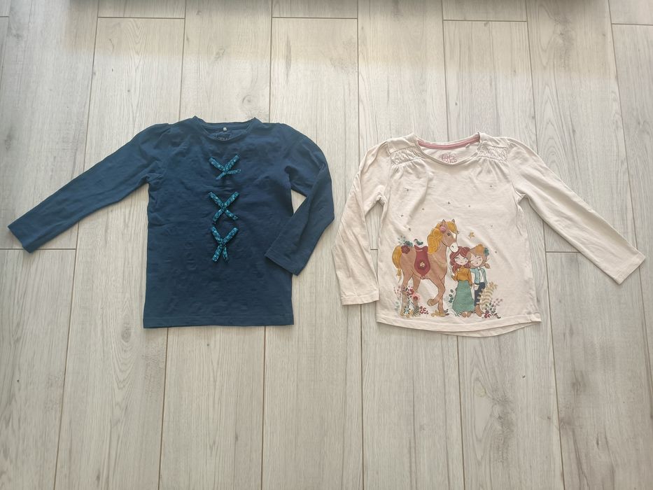 Bluzki z długim rękawem 116cm name IT c&a beżowa granatowa kokardki