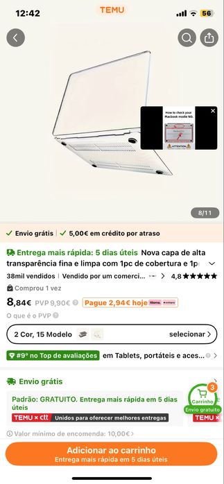 Capa protetora para MacBook Pro 2016 ate 2018