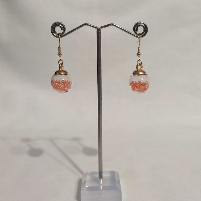 K197 Kolczyki wiszące Kule szklane z kryształkami Handmade