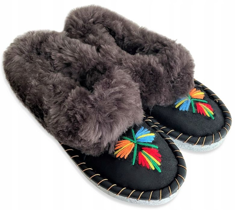 Ciepłe Kapcie Pantofle Damskie Góralskie Bambosze Wełniane ROZM 35-42