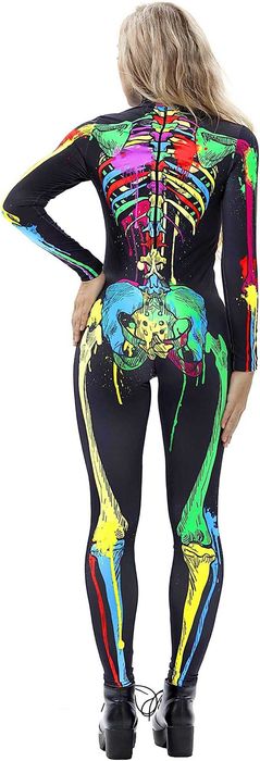 Fantasia de Halloween para mulher, esqueleto divertido