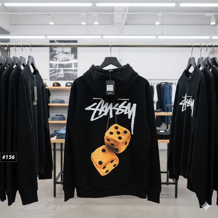 Черное Худи Stussy Fuzzy Dice Yellow » Новая Толстовка Стусси Кубики Желтые » Большой Принт Зипка » XS-XXL