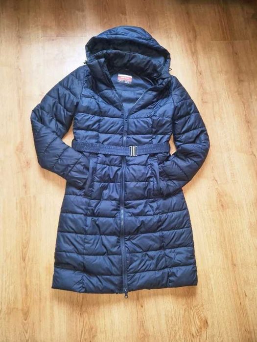 Granatowy płaszcz z paskiem ESMARA xs/s jak nowy