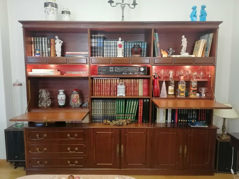 Móvel de Sala em madeira com 2 Bares e iluminação