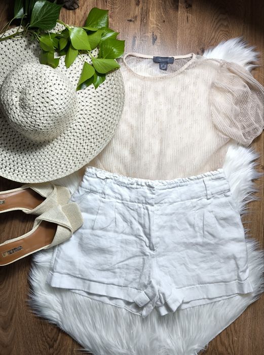 Lniane, białe, eleganckie spodenki damskie na lato, Next, rozmiar M