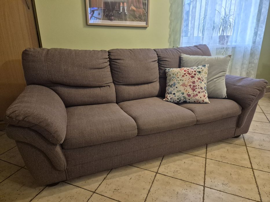 Wygodny komplet wypoczynkowy: Kanapa rozkładana 3-osobowa + Sofa 2-osobowa + Fotel | Beż/Brąz