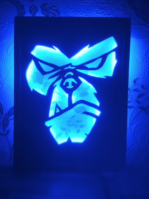 Картина "Кіт, Миша і Шахи" з дерева і підсвіткою на пульту