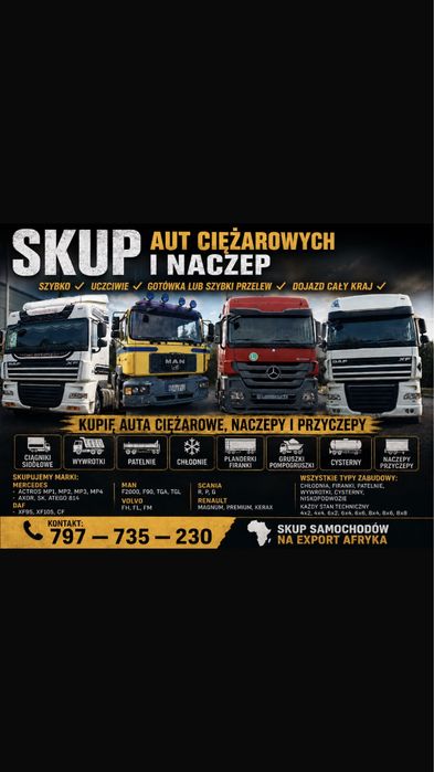 Skup Aut Ciężarowych i Naczep Mercedes Actros Sk Axor Daf Man Volvo