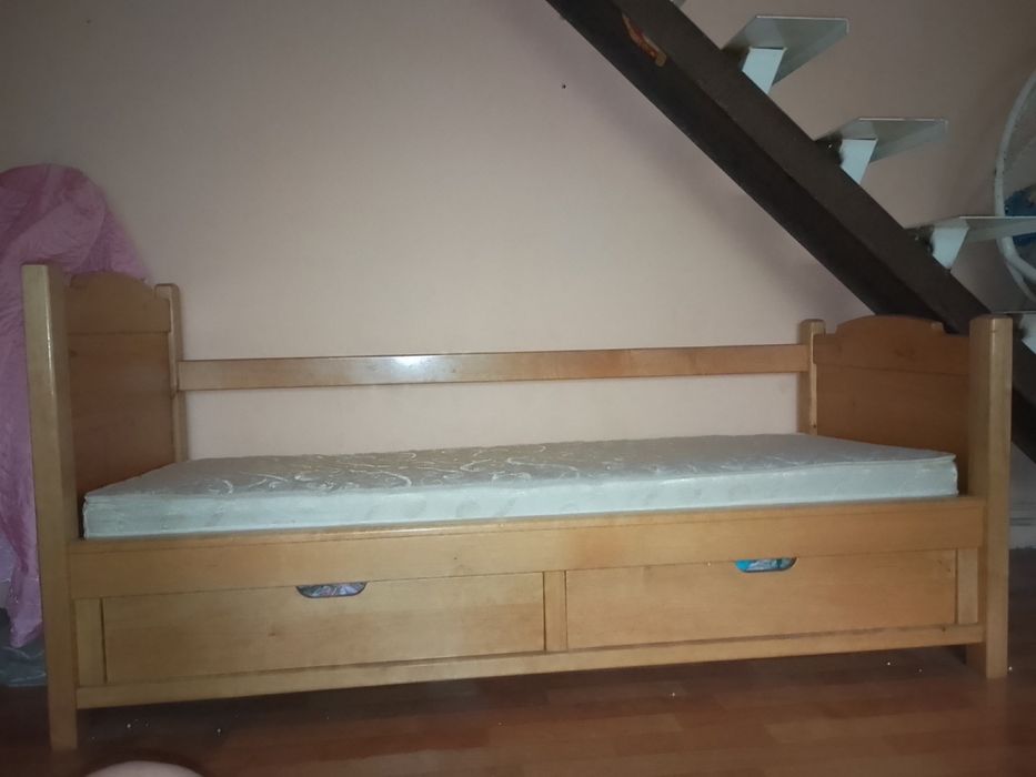 Ліжко односпальне вільха з матрацом