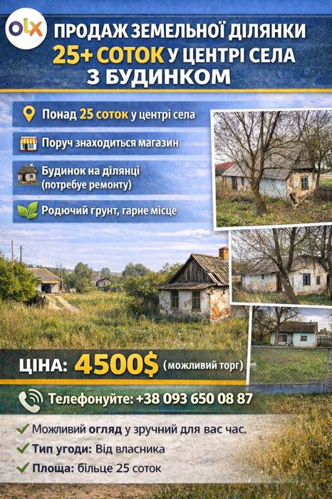 ТЕРМІНОВИЙ ПРОДАЖ земельної ділянки