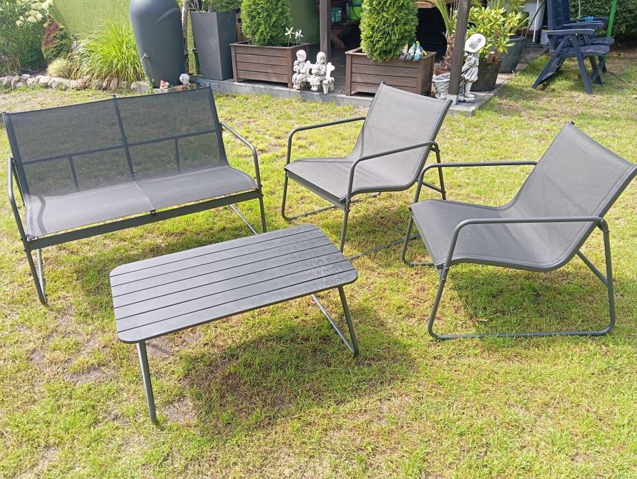 Nowoczesny zestaw mebli ogrodowych/balkonowych – sofa, 2 fotele + stolik