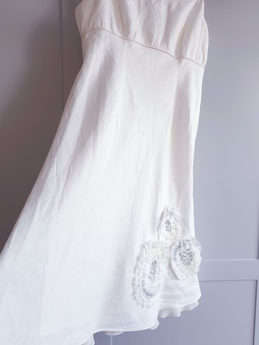 Kremowa lniana sukienka biala na ramiączkach 40 42 Rocha John Rocha