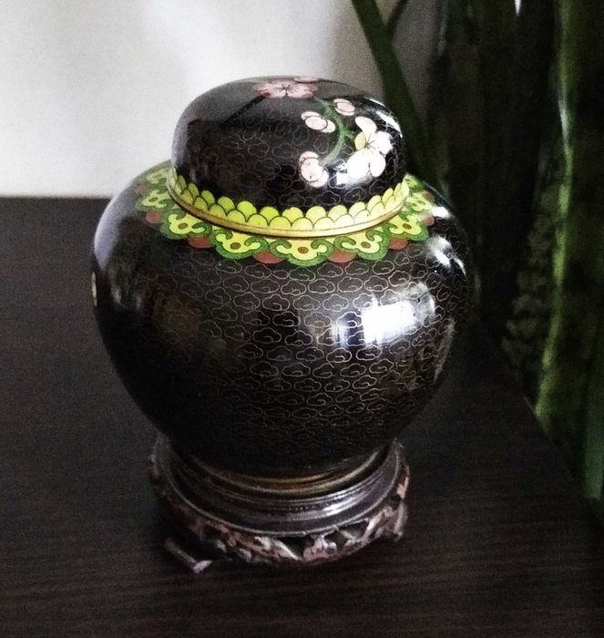 Клуазоне чайная банка антикварная 13см перегородчатая эмаль олд. Китай