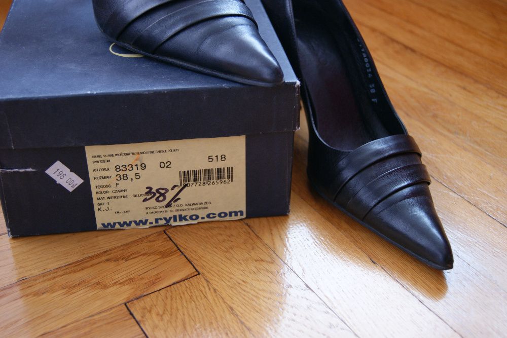 Buty skórzane na obcasie Ryłko rozm. 38,5 czarne