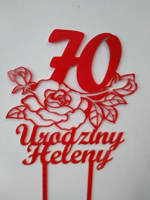 toper na tort urodziny czerwony róże akryl 3mm