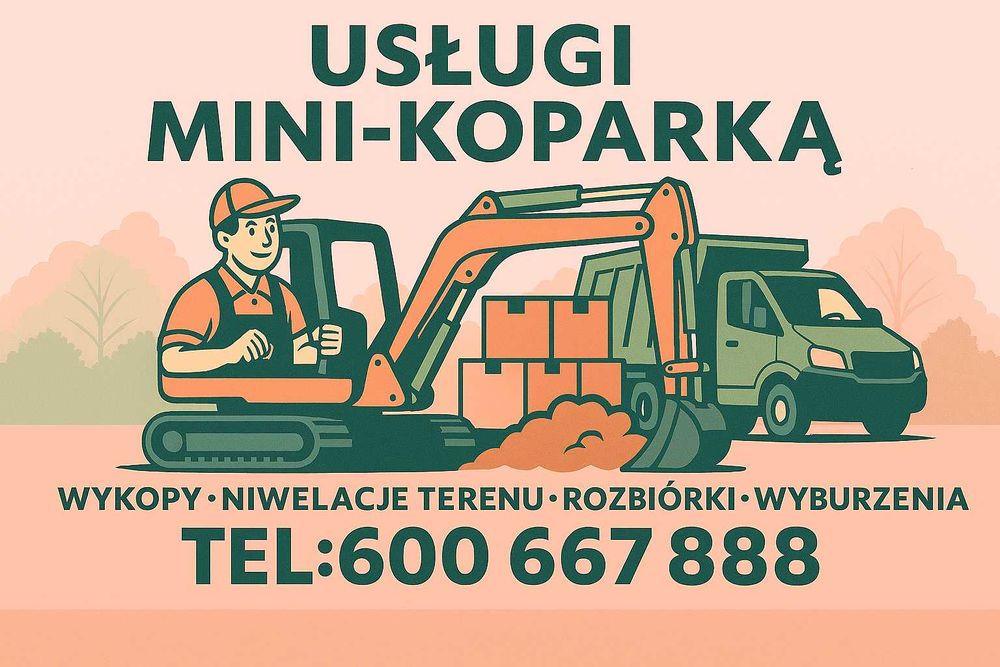 Usługi Mini-Koparka Koparko-Ładowarka Transport Kruszywa Ziemia