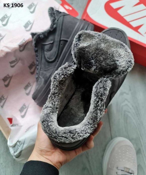 Мужские зимние кроссовки на меху Nike Air Force "Grey" 40-44