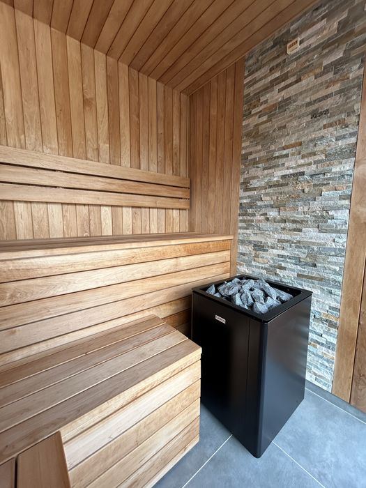 Powystawowa Sauna, Drewno egzotyczne, Piec 12kw, audio, led