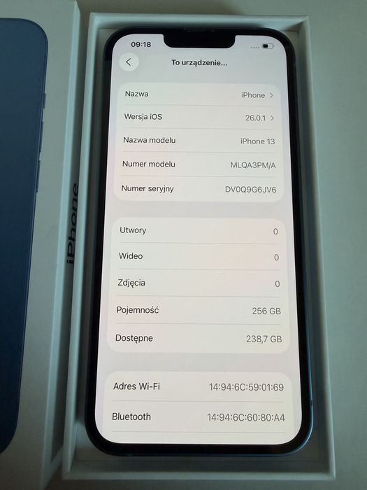 iPhone 13 256gb Blue Jak Nowy Bateria 96% od nowości