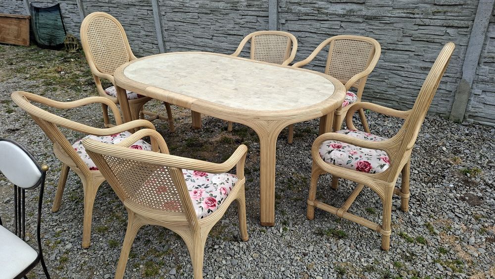 Zestaw ratanowe do ogrodu stół i 6 fotelików
