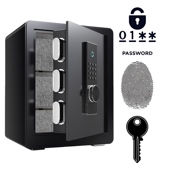 Pancerny Domowy Sejf Biometryczny Na Odcisk Palca 45x38x30 cm Czarny