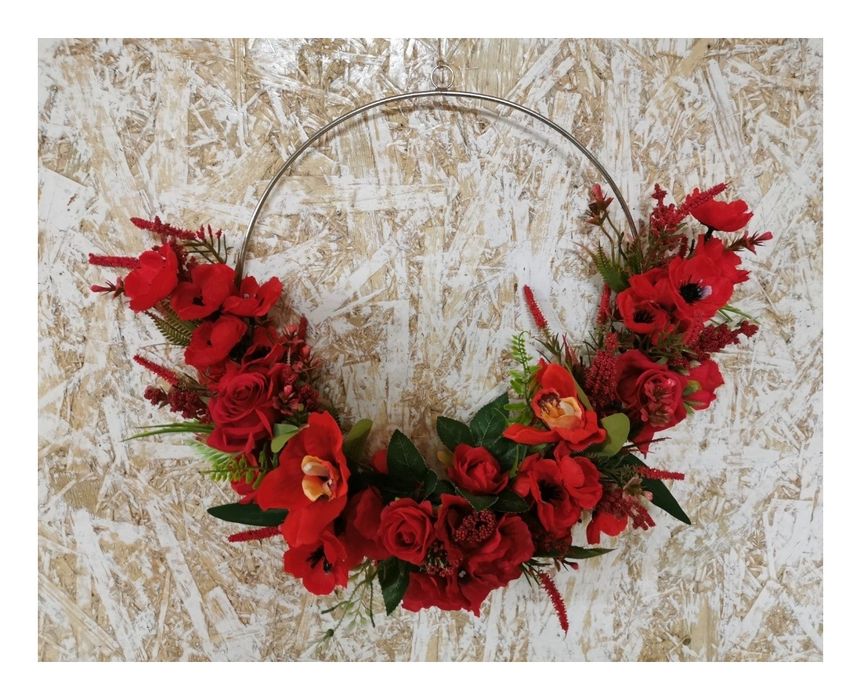 Czerwony wianek ozdoba wieniec kwiaty (duży) #dekoracja #rustykalny