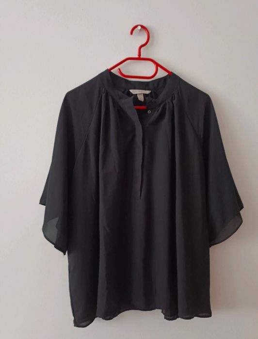 Ciemna koszulowa szyfonowa zwiewna luźna elegancka bluzka