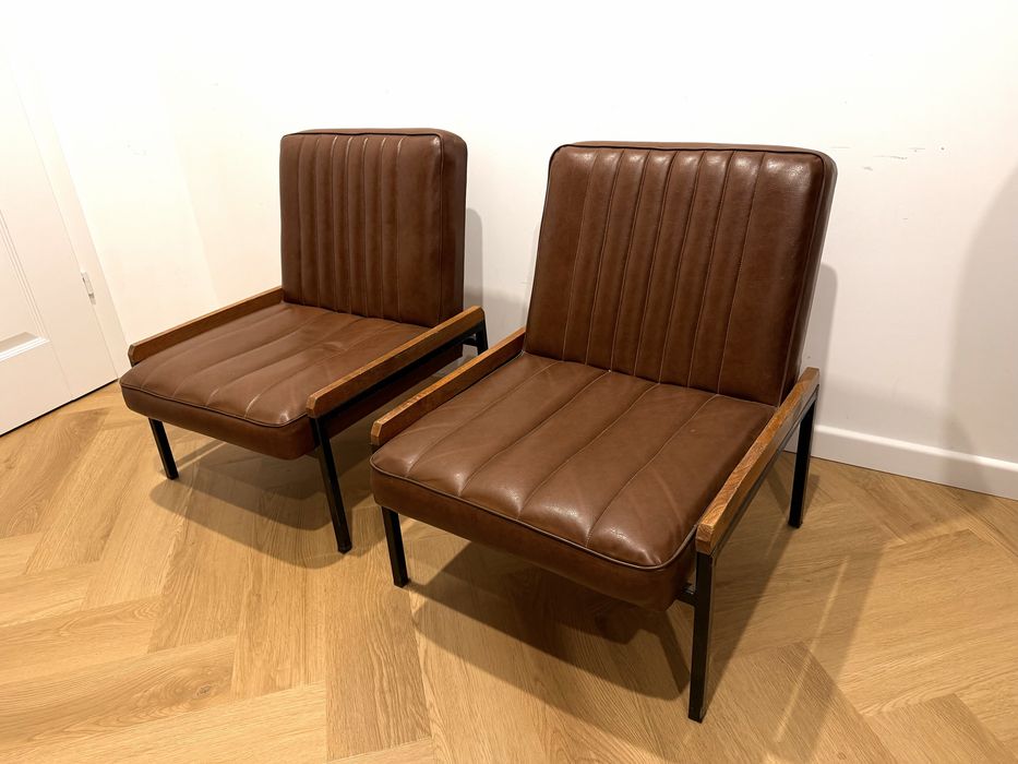 Brązowy Fotel fotele RSW Vintage Loft 70’ 80’ skay  Mid Century Modern