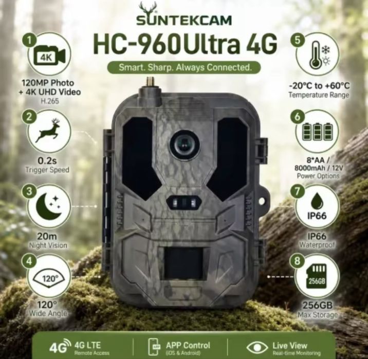 Потужна 4G фотопастка Suntek HC-960Ultra Li 4K АКУМУЛЯТОР 8000mAh з онлайн трансляцією Мисливська 4G камера Suntek HC960Pro hc960про hc950pro hc950pro