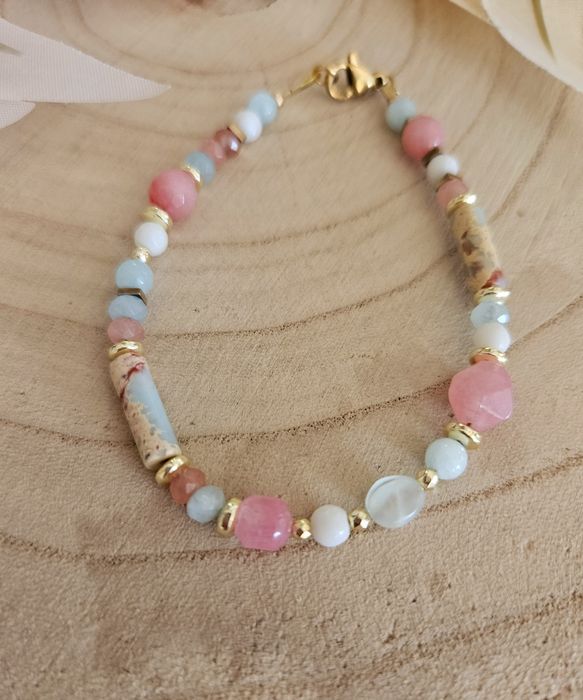 Bransoletka kamienie naturalne Larimar Jadeit Jaspis Agat Hematyt