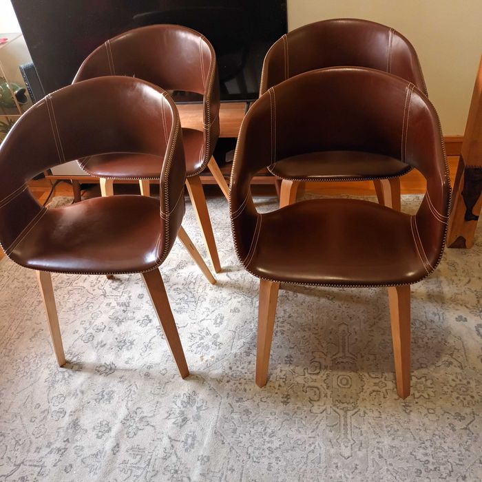 4x JYSK Holstebro Dining Chairs – Brown & Oak