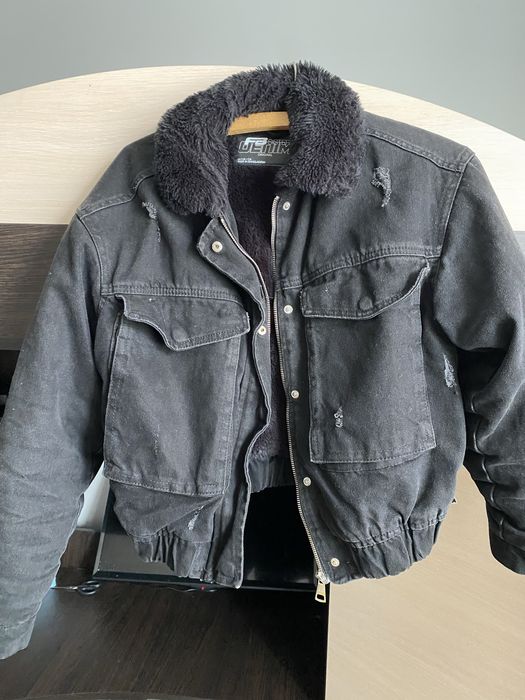 Джинсовий теплий бомбер