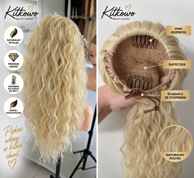 Kucyk kitka doczepiany Arielka 55cm Blond 613 Włos termiczny Jakość premium!
