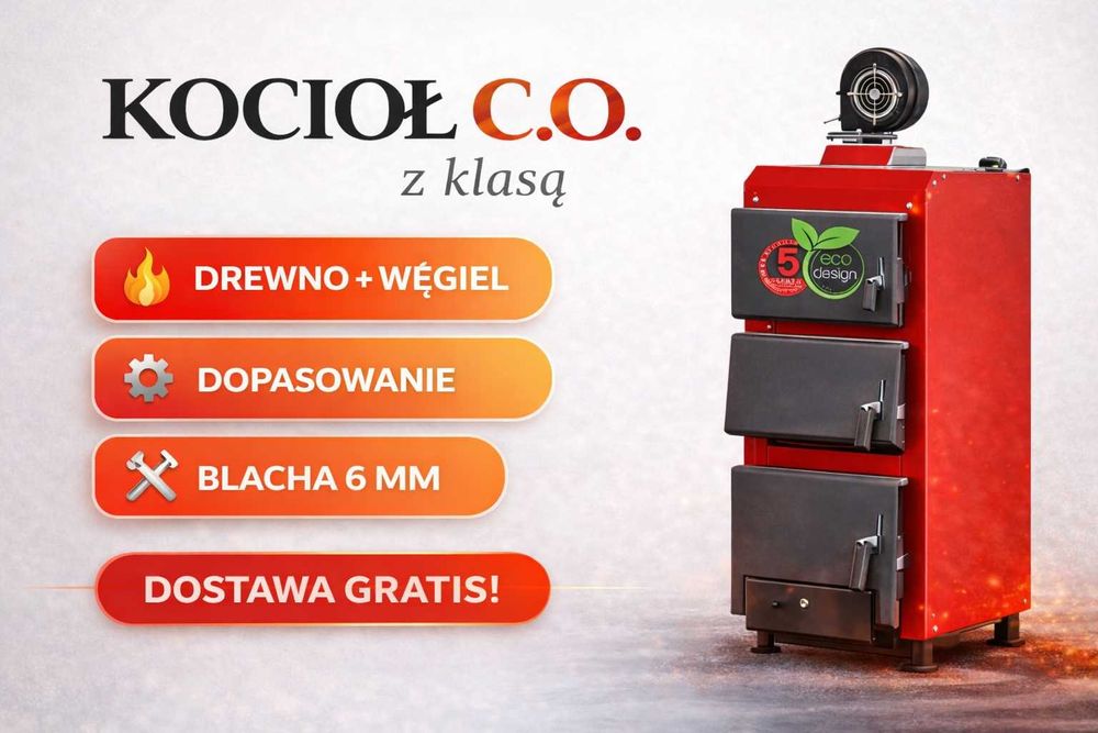 Kocioł C.O. 16kW na drewno i węgiel, piec 4 kanałowy, duży zasyp, szybka dostawa 48h