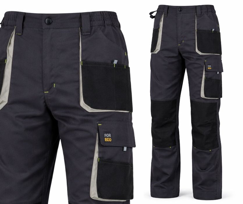 Spodnie monterskie robocze 48 szaro czarne z kieszeniami na nakolanniki