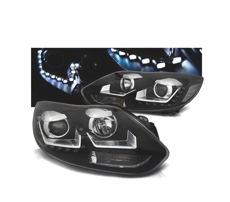 FARÓIS FRONTAIS FORD FOCUS 11-14 LUZ DIURNA FUNDO PRETO