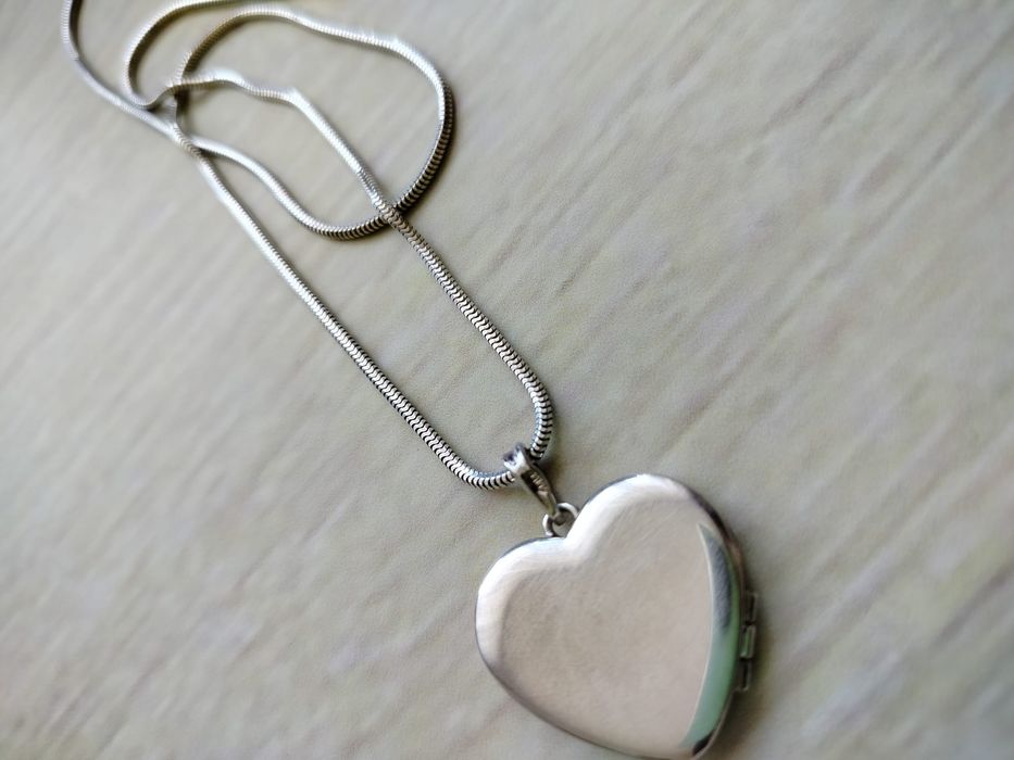 MARKO Sekretnik Serce Próba 925 + Długi Łańcuszek Żmijka (Komplet)