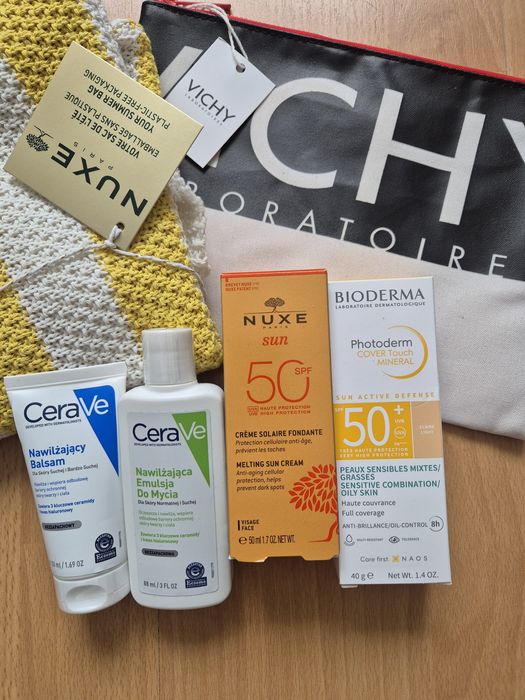 Nuxe spf50, bioderma cover, krem, cerave