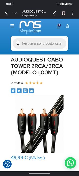 Cabo Audioquest Tower RCA/RCA